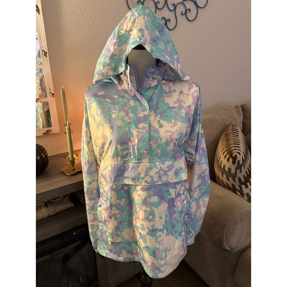Lauren James women's medium rain coat pullover light‎ weight blue purple camo